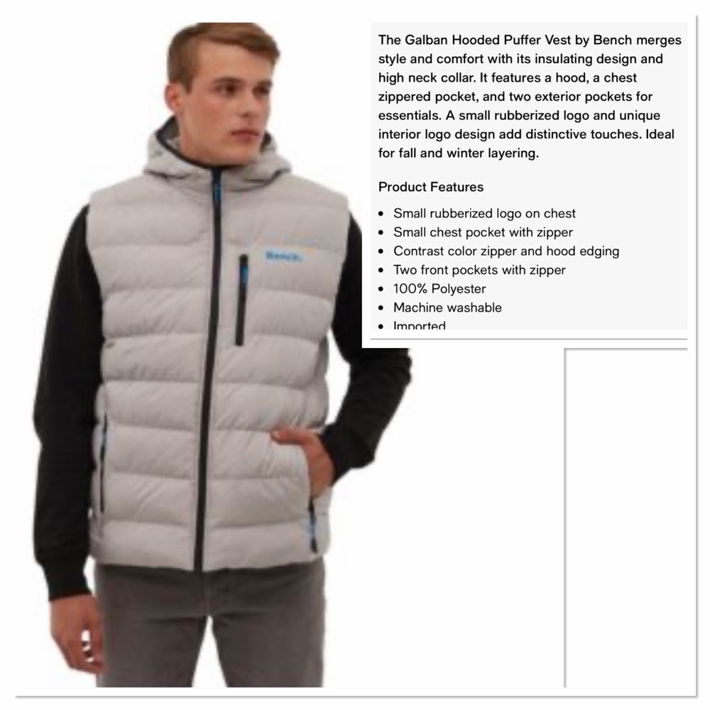 Bench Galban Hooded Puffer Vest Frost Grey